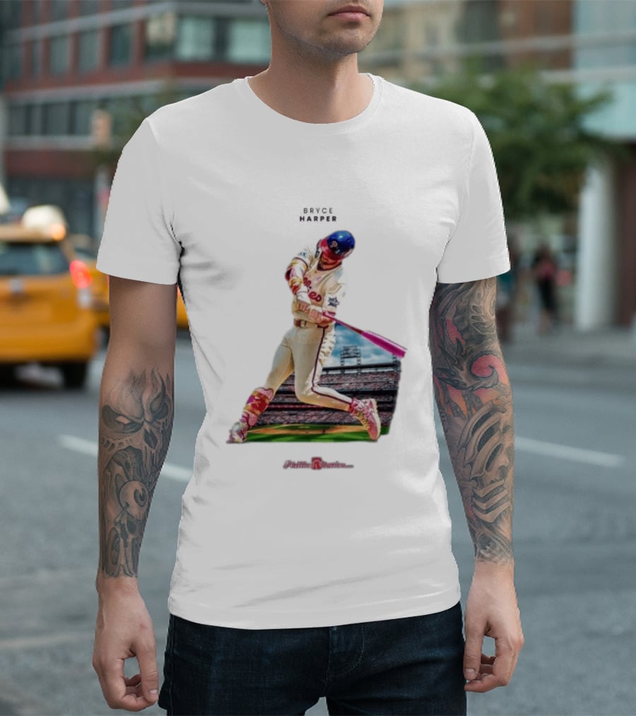 Bryce Harper Philadelphia Phillies Baseball Action Stadium Scene T-Shirt