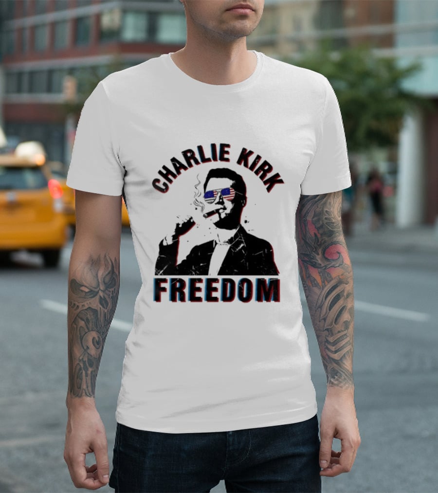 Charlie Kirk Freedom Cigars Sunglasses American Flag T-Shirt