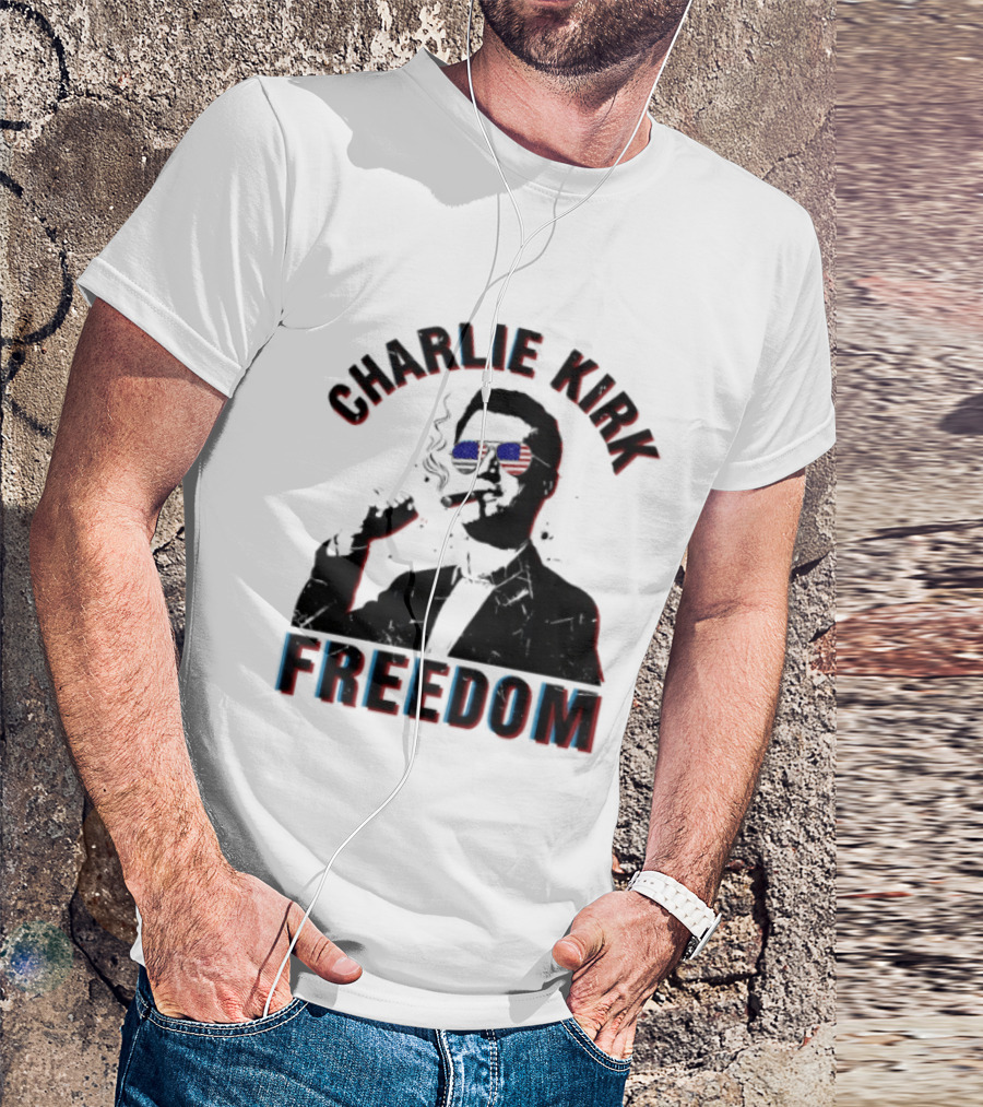 Charlie Kirk Freedom Cigars Sunglasses American Flag T-Shirt