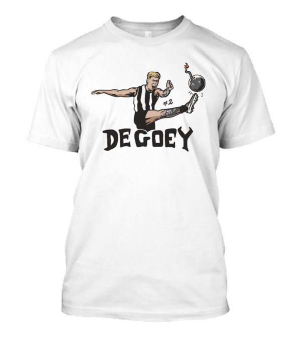Jordan De Goey Number 2 Kicking Bomb Collingwood Magpies T-Shirt
