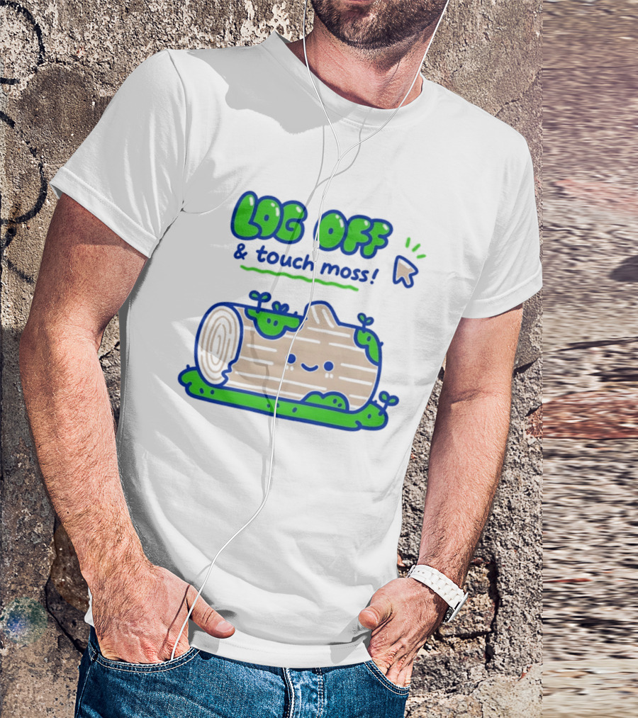 Log Off And Touch Moss Playful Log Illustration With Cursor Pointer T-Shirt