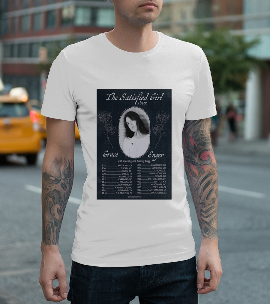 Grace Enger The Satisfied Girl Tour 2023 Cities And Dates Featuring Aubory Bugg T-Shirt