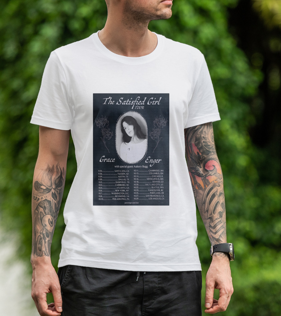 Grace Enger The Satisfied Girl Tour 2023 Cities And Dates Featuring Aubory Bugg T-Shirt