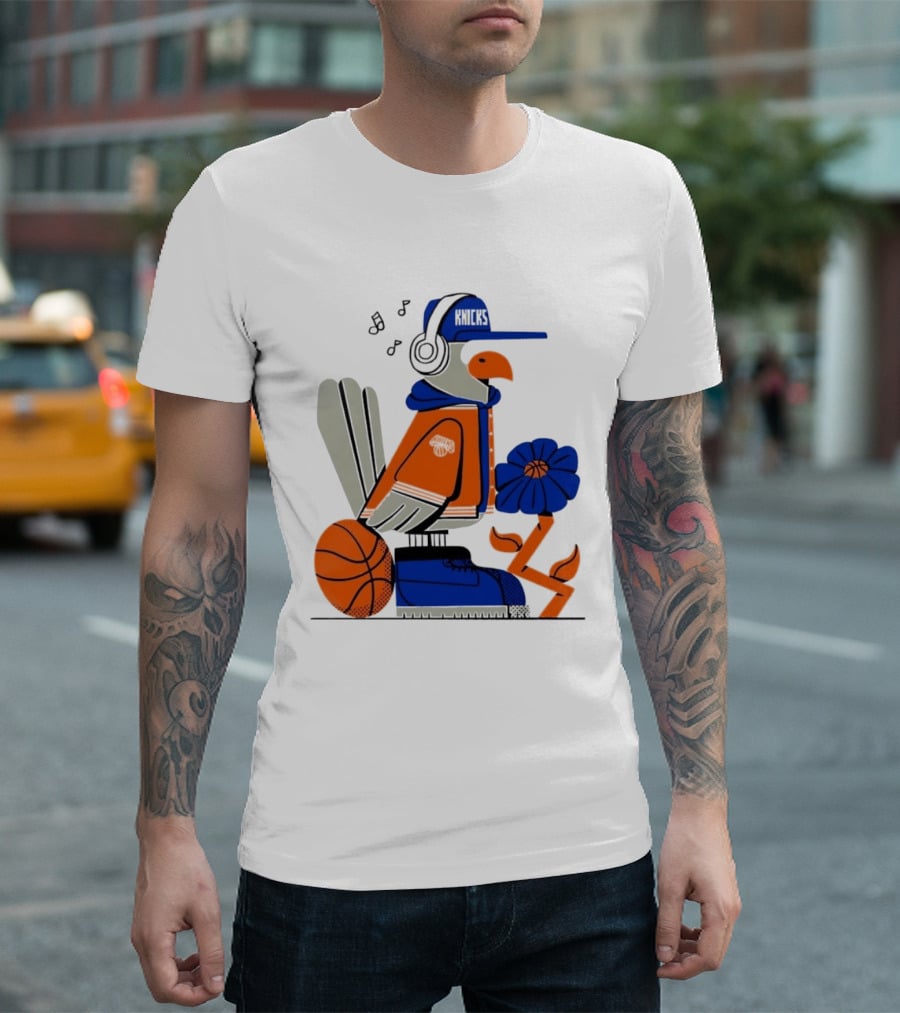 New York Knicks Go Go Go Bird With Cap And Basketball T-Shirt