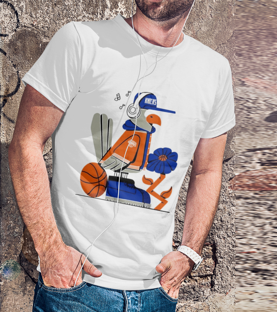 New York Knicks Go Go Go Bird With Cap And Basketball T-Shirt