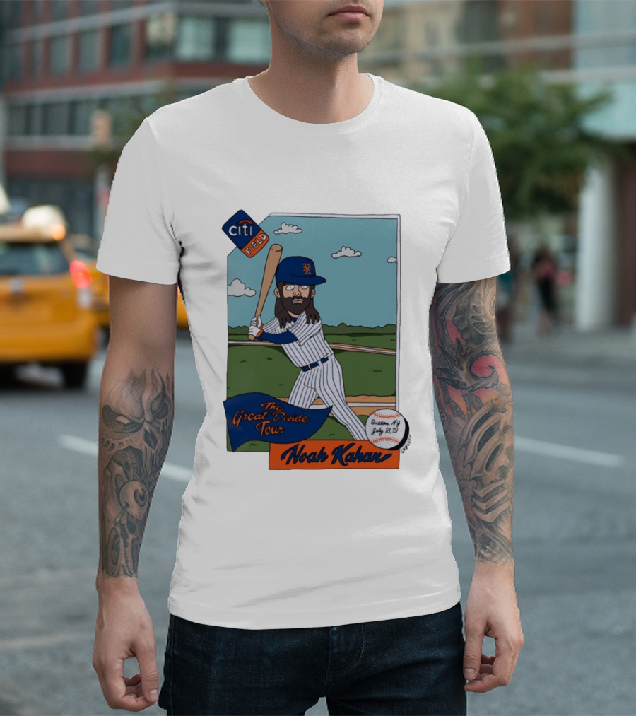Noah Kahan The Great Divide Tour Citi Field New York Mets Cartoon Baseball July 18 19 T-Shirt
