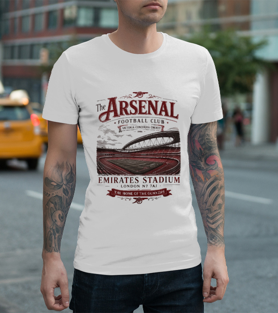 Arsenal Football Club Emirates Stadium London N7 7AJ Victoria Concordia Crescit Established 1886 Home Of The Gunners T-Shirt