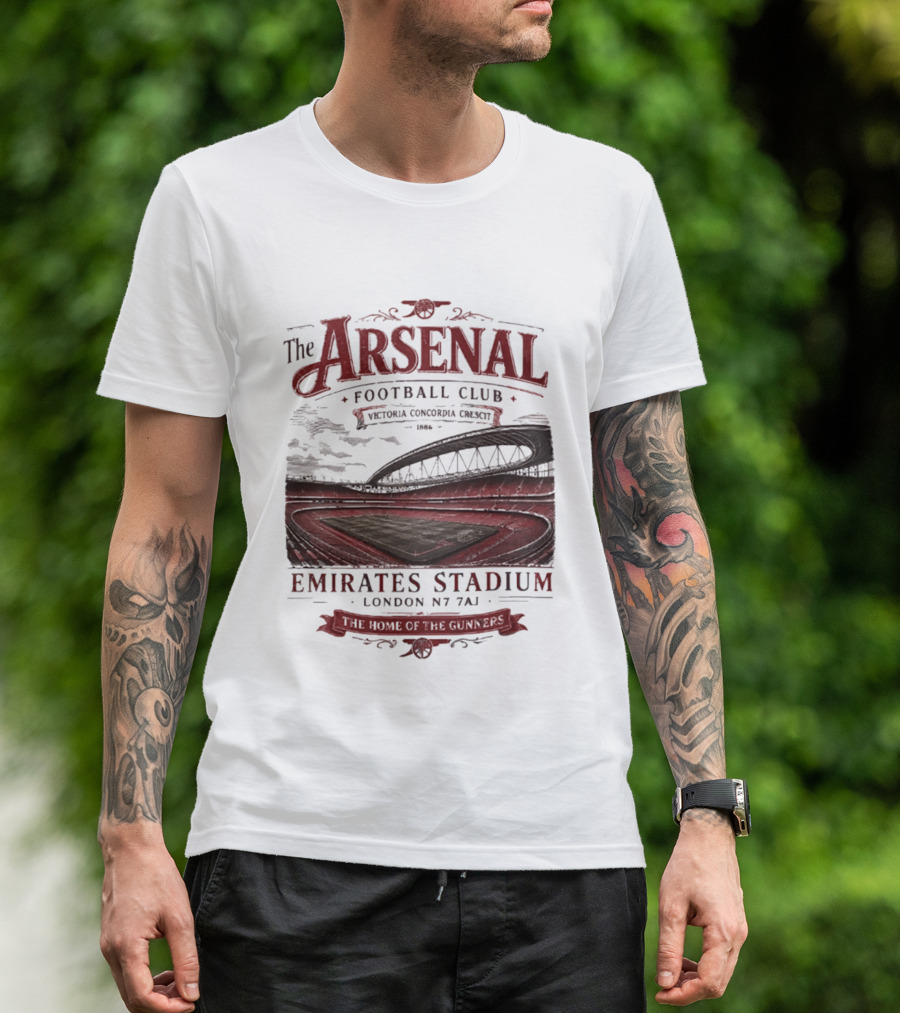 Arsenal Football Club Emirates Stadium London N7 7AJ Victoria Concordia Crescit Established 1886 Home Of The Gunners T-Shirt