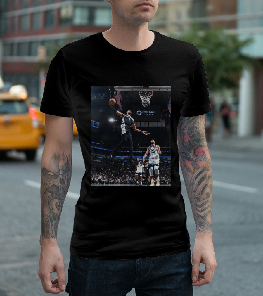 Victor Wembanyama Dunk Spurs Vs Timberwolves Frost Bank Center T-Shirt