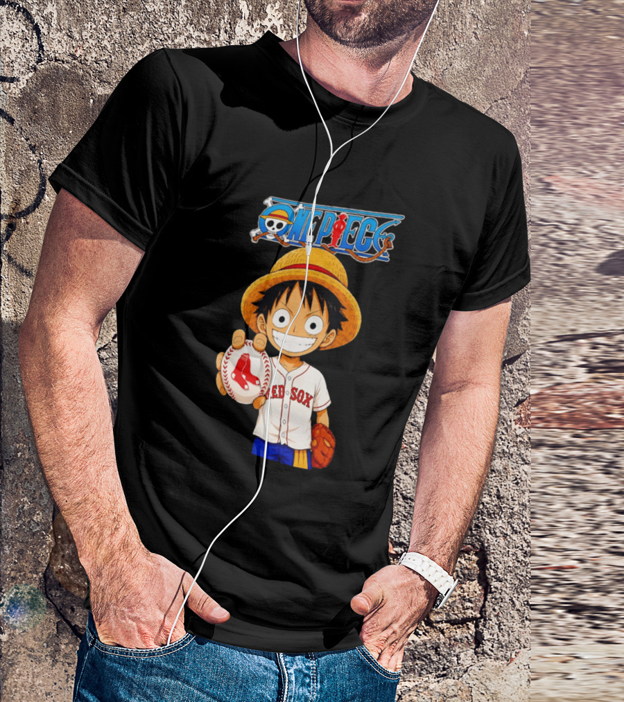 Monkey D. Luffy Red Sox One Piece Crossover Boston Baseball Collaboration T-Shirt
