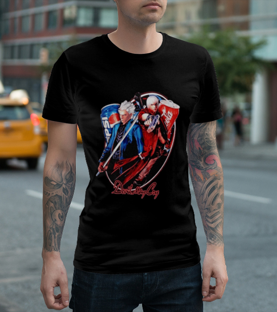 Devil May Cry Dante Vergil Pepsi Coca Cola Drink Battle T-Shirt