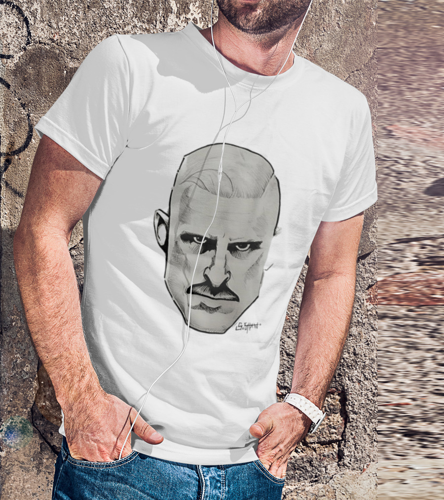 Mustache Man Intense Gaze Slick Back Hair T-Shirt