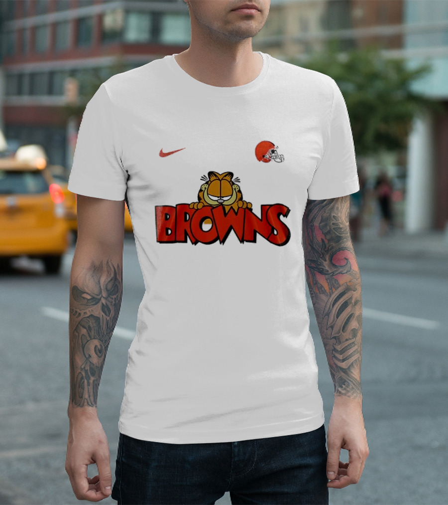 Cleveland Browns Garfield Orange Cat Helmet Nike T-Shirt