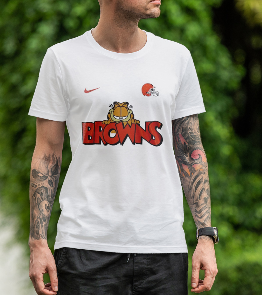 Cleveland Browns Garfield Orange Cat Helmet Nike T-Shirt