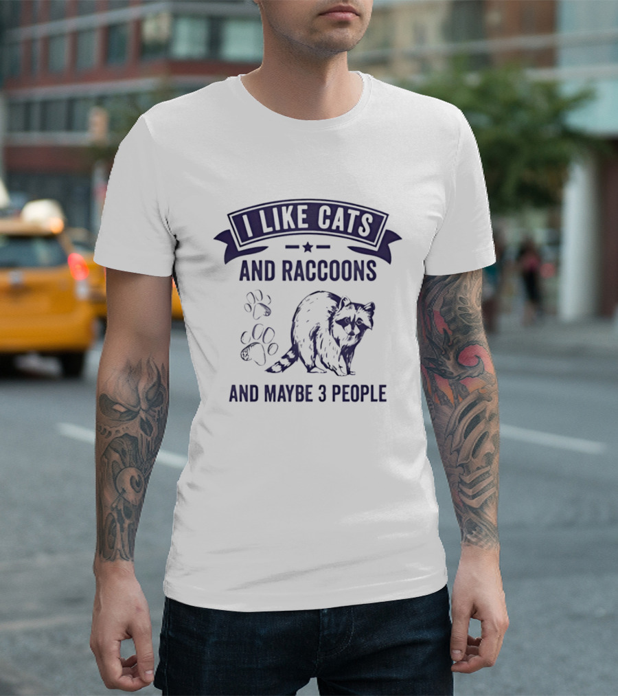 I Like Cats And Raccoons And Maybe 3 People Paw Print Raccoon T-Shirt