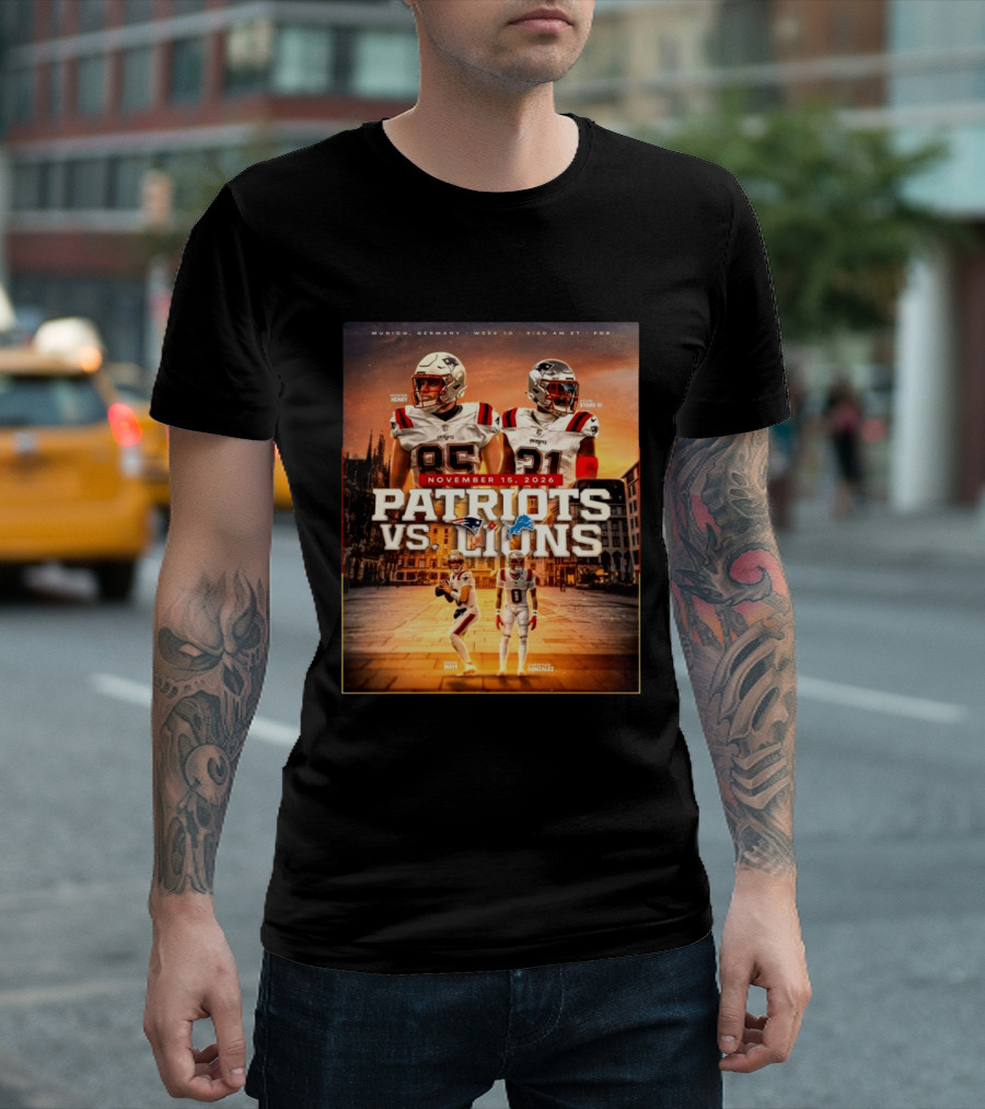 New England Patriots Vs Detroit Lions November 15 2026 Munich Germany Week 10 FOX T-Shirt