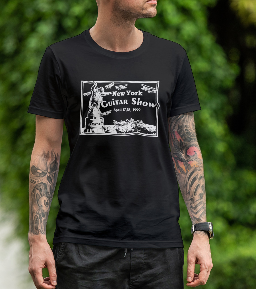 New York Guitar Show April 17 18 1999 Statue Of Liberty Airplanes T-Shirt