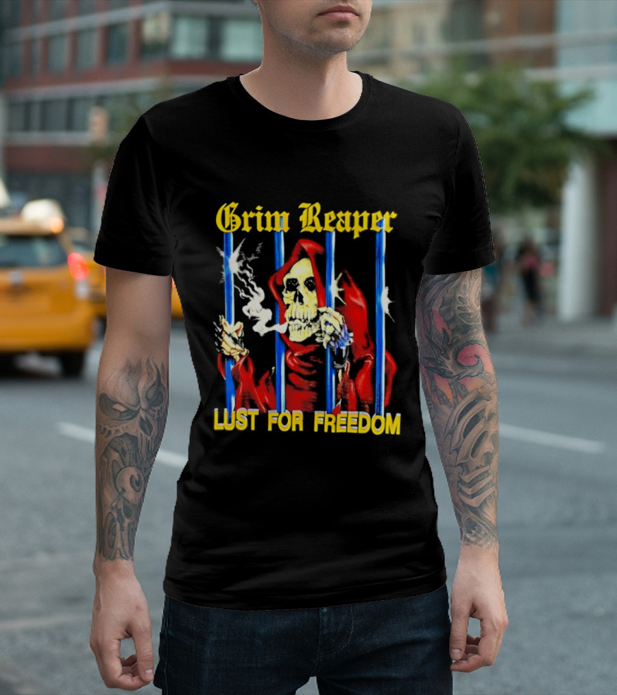 Grim Reaper Behind Bars Lust For Freedom T-Shirt