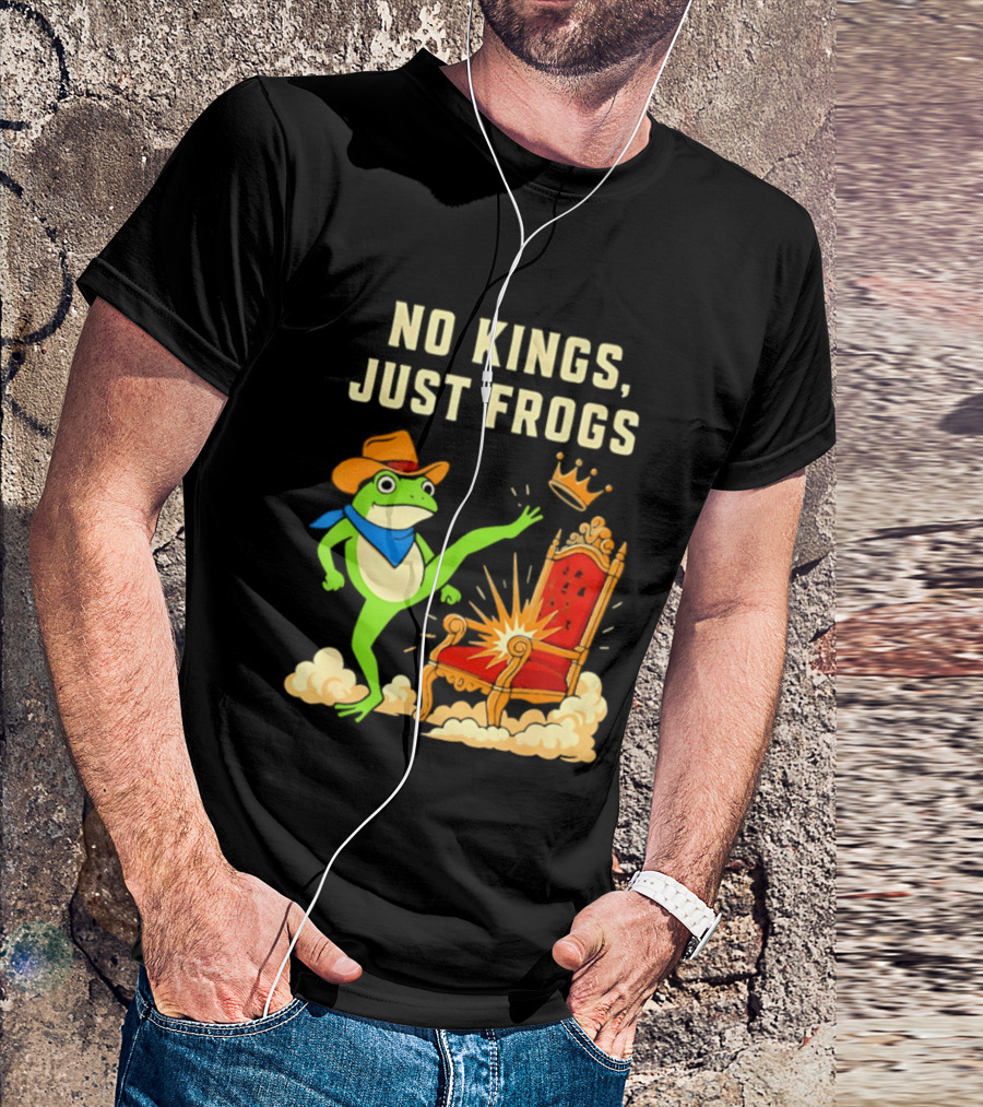 No Kings Just Frogs Portland Cowboy Frog Kicking Crown From Throne T-Shirt