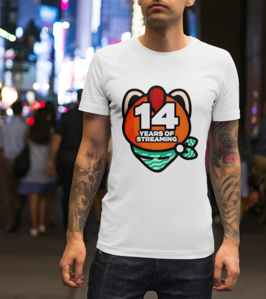 14 Years Of Streaming Cat Ear Design With Bandana T-Shirt