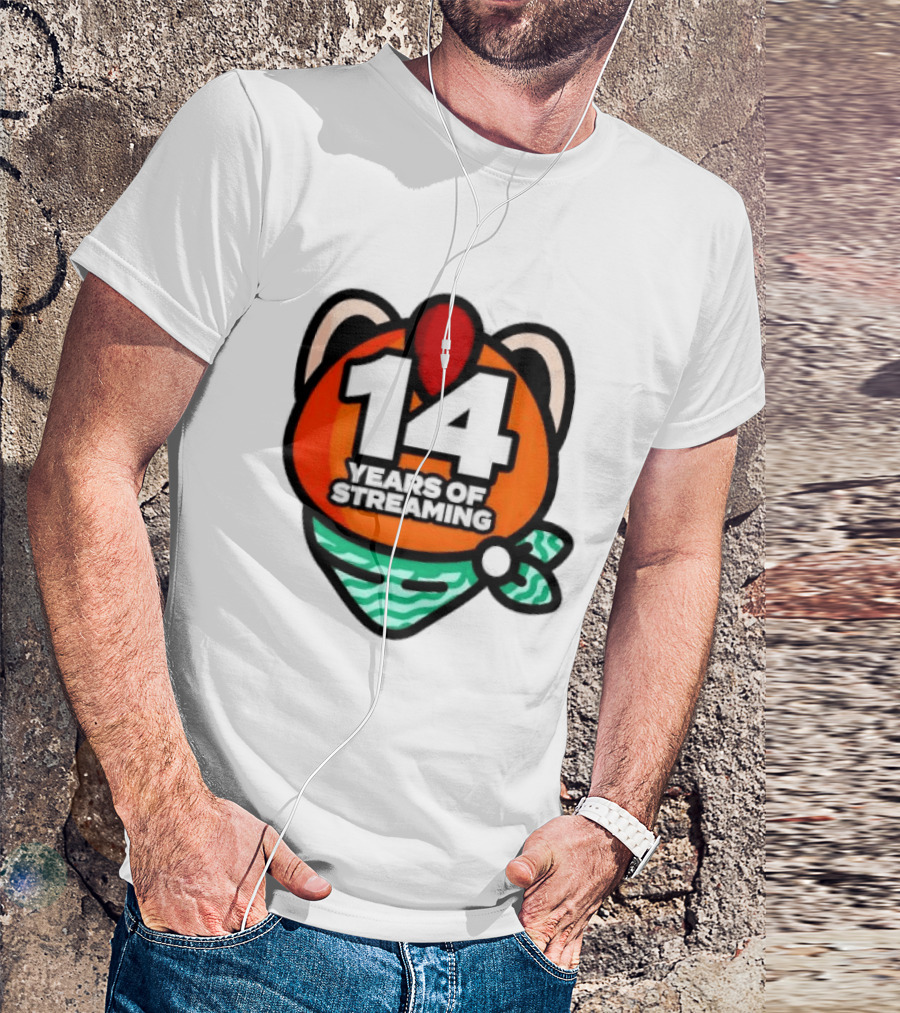 14 Years Of Streaming Cat Ear Design With Bandana T-Shirt