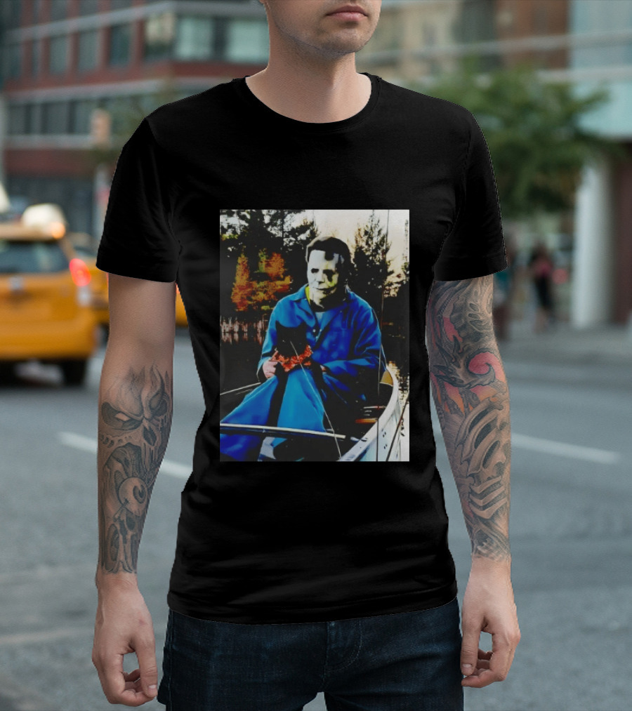 Michael Myers Lake Fishing With Cat In Boat T-Shirt