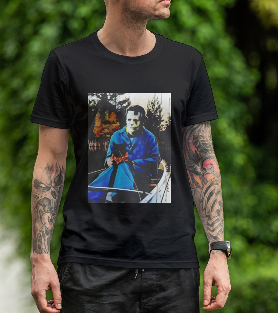 Michael Myers Lake Fishing With Cat In Boat T-Shirt