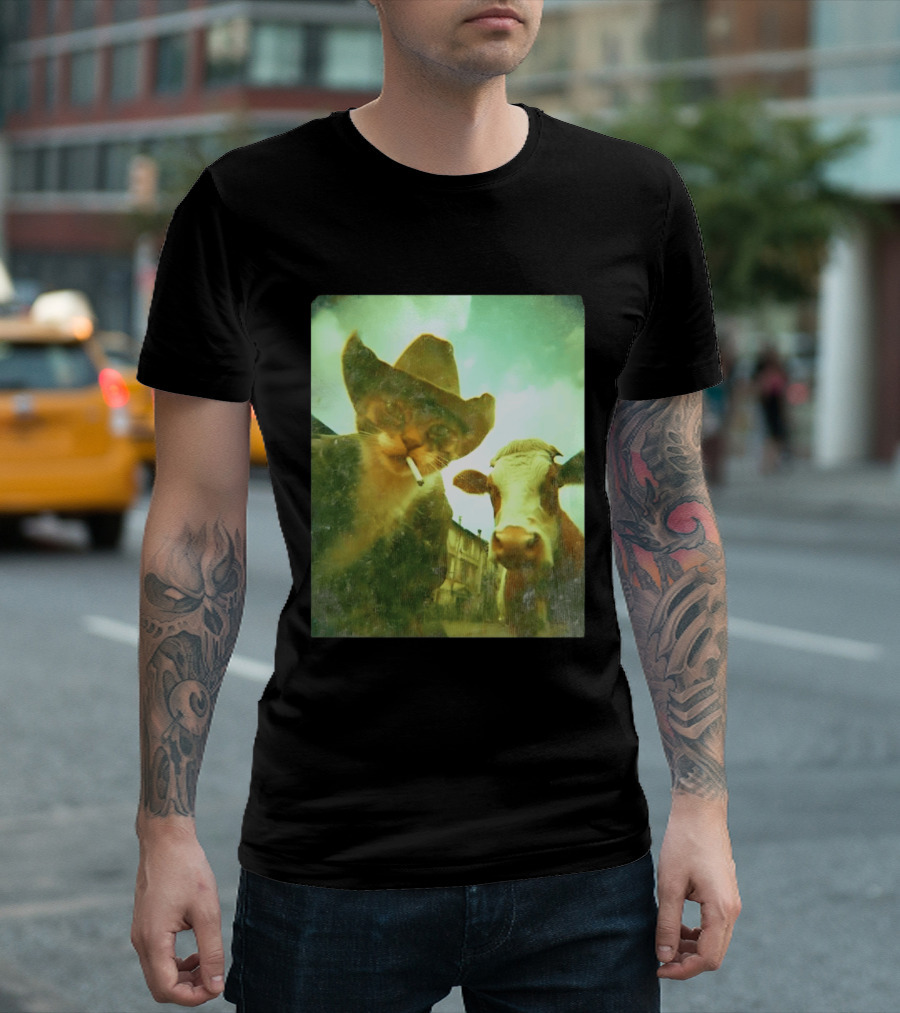 Cowboy Cat Smoking With Cow T-Shirt
