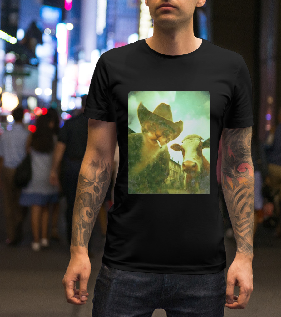 Cowboy Cat Smoking With Cow T-Shirt