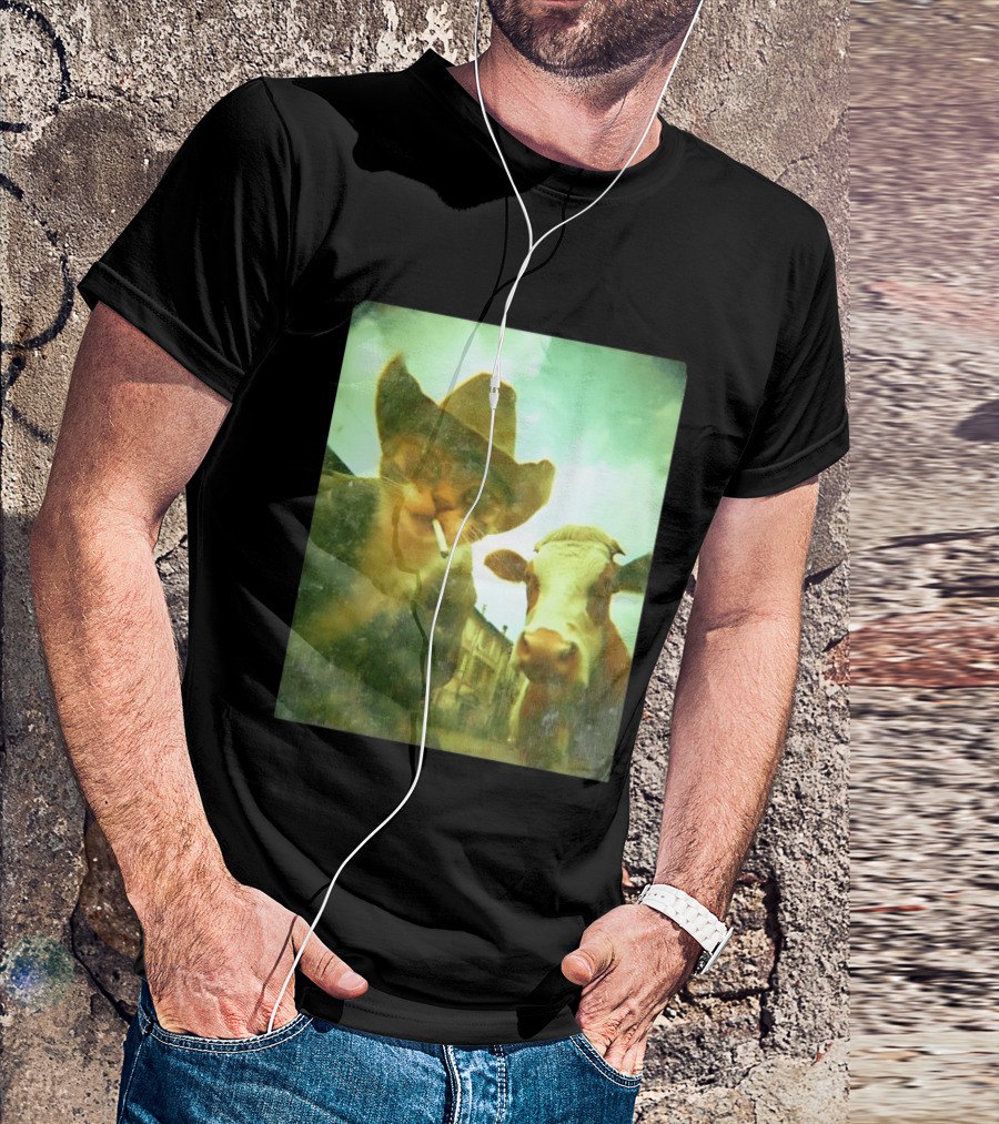 Cowboy Cat Smoking With Cow T-Shirt