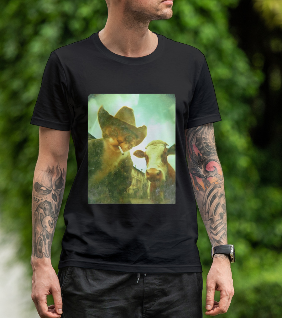 Cowboy Cat Smoking With Cow T-Shirt
