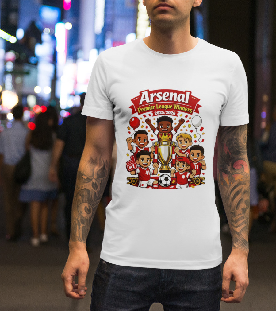 Arsenal Premier League Winners 2025 2026 Cartoon Champions Celebration T-Shirt