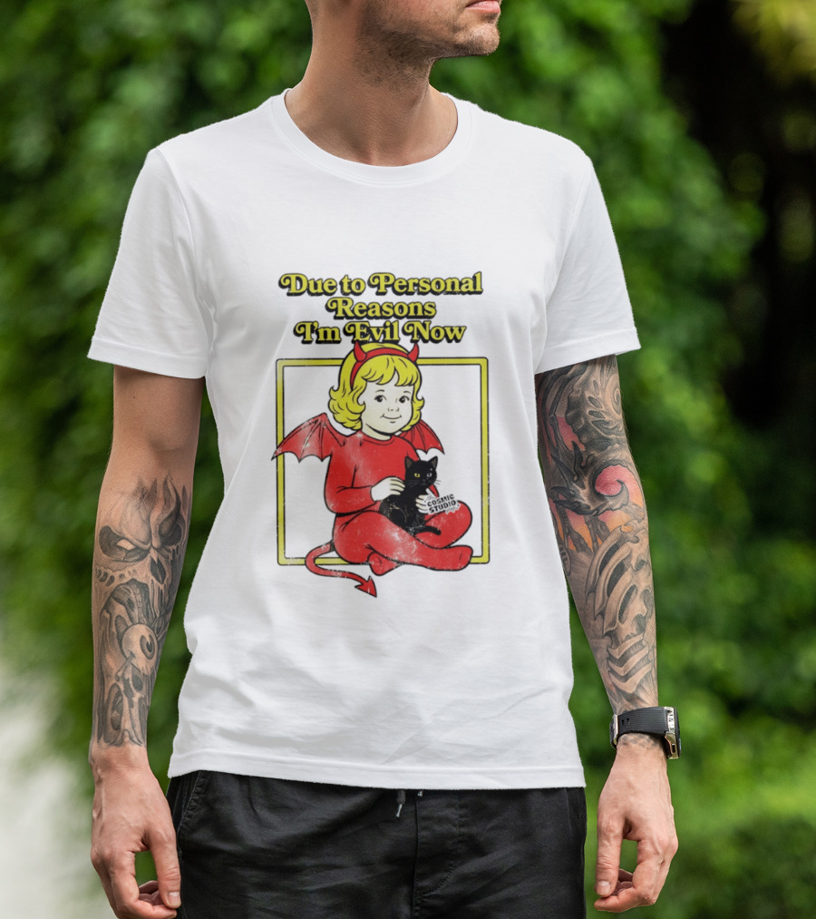 Due To Personal Reasons I'm Evil Now Baby Devil Costume With Black Cat T-Shirt