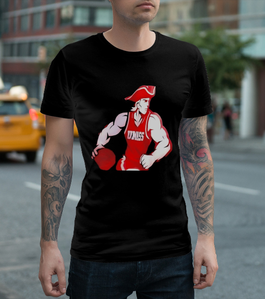 UMass Minutemen Basketball Red Jersey Embroidery T-Shirt