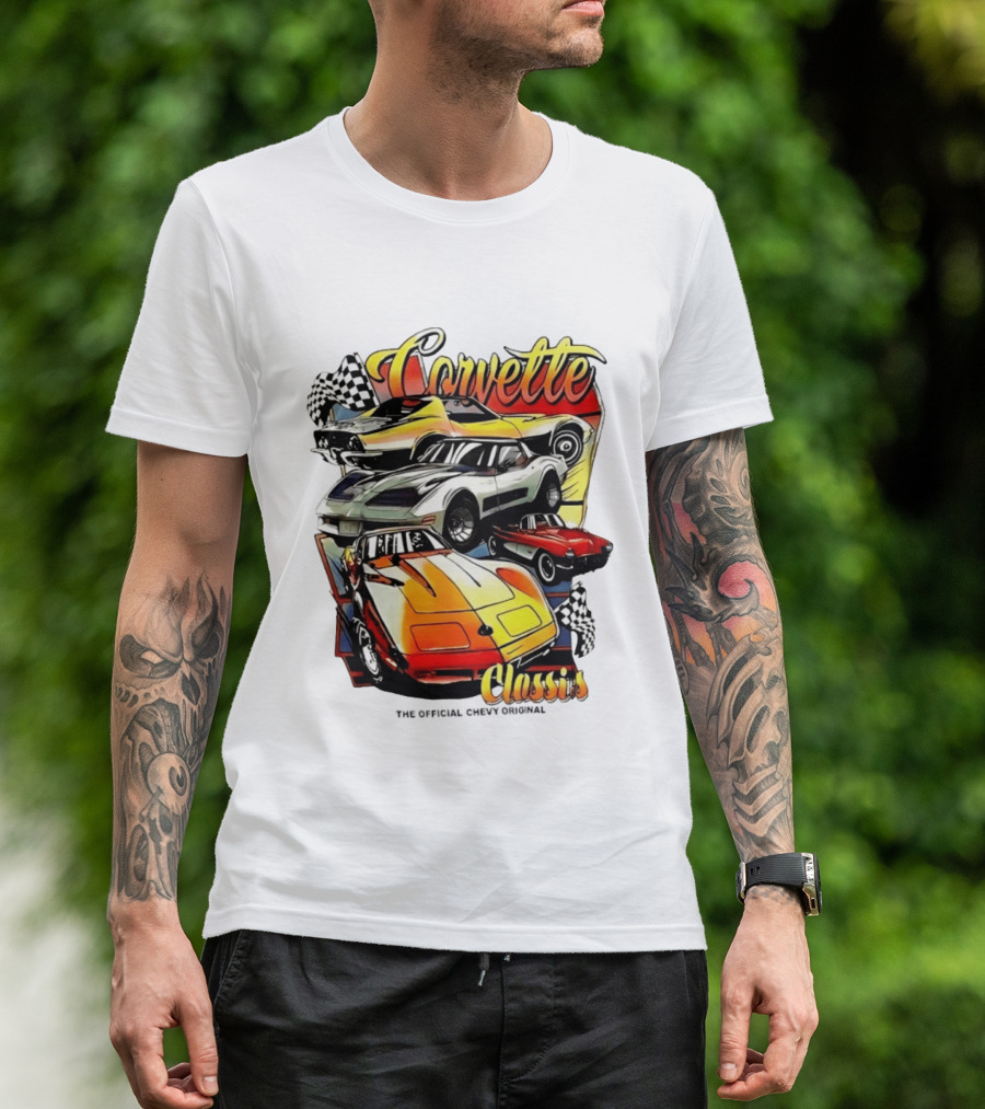 Corvette Classics The Official Chevy Original Cars Racing Flags T-Shirt