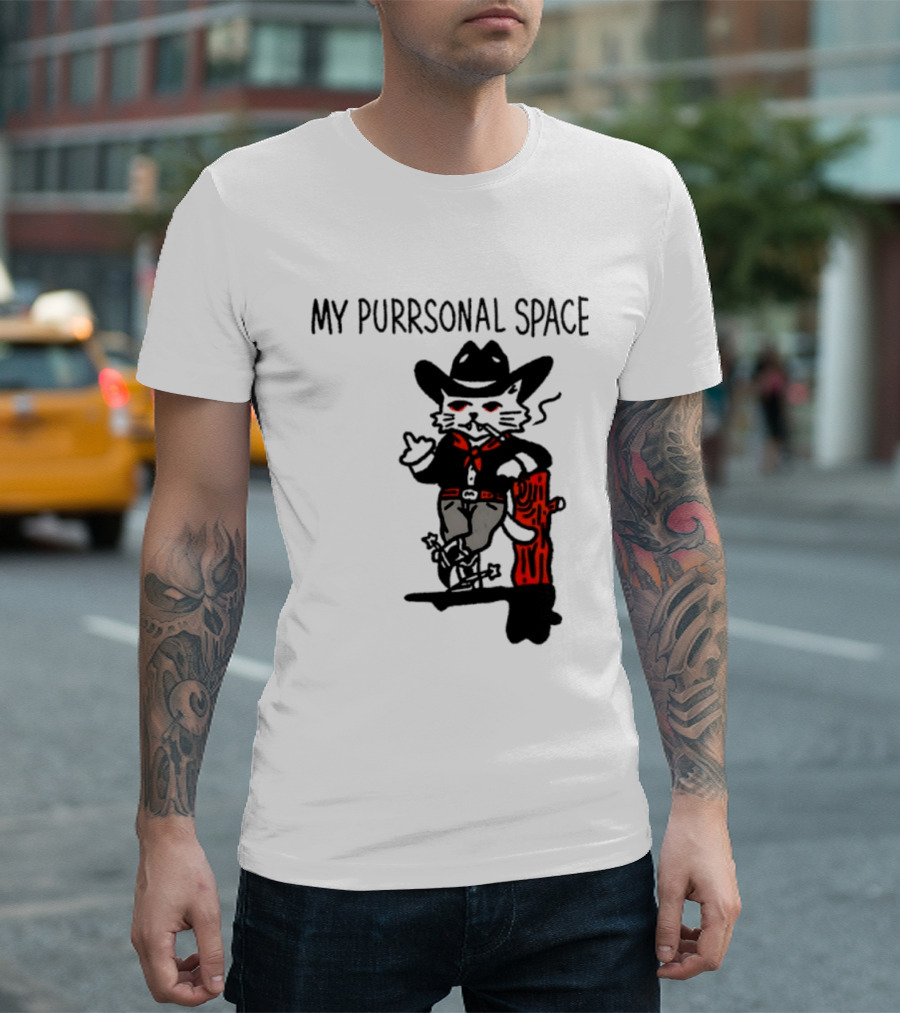Cowboy Cat Smoking My Purrsonal Space Cartoon Western T-Shirt