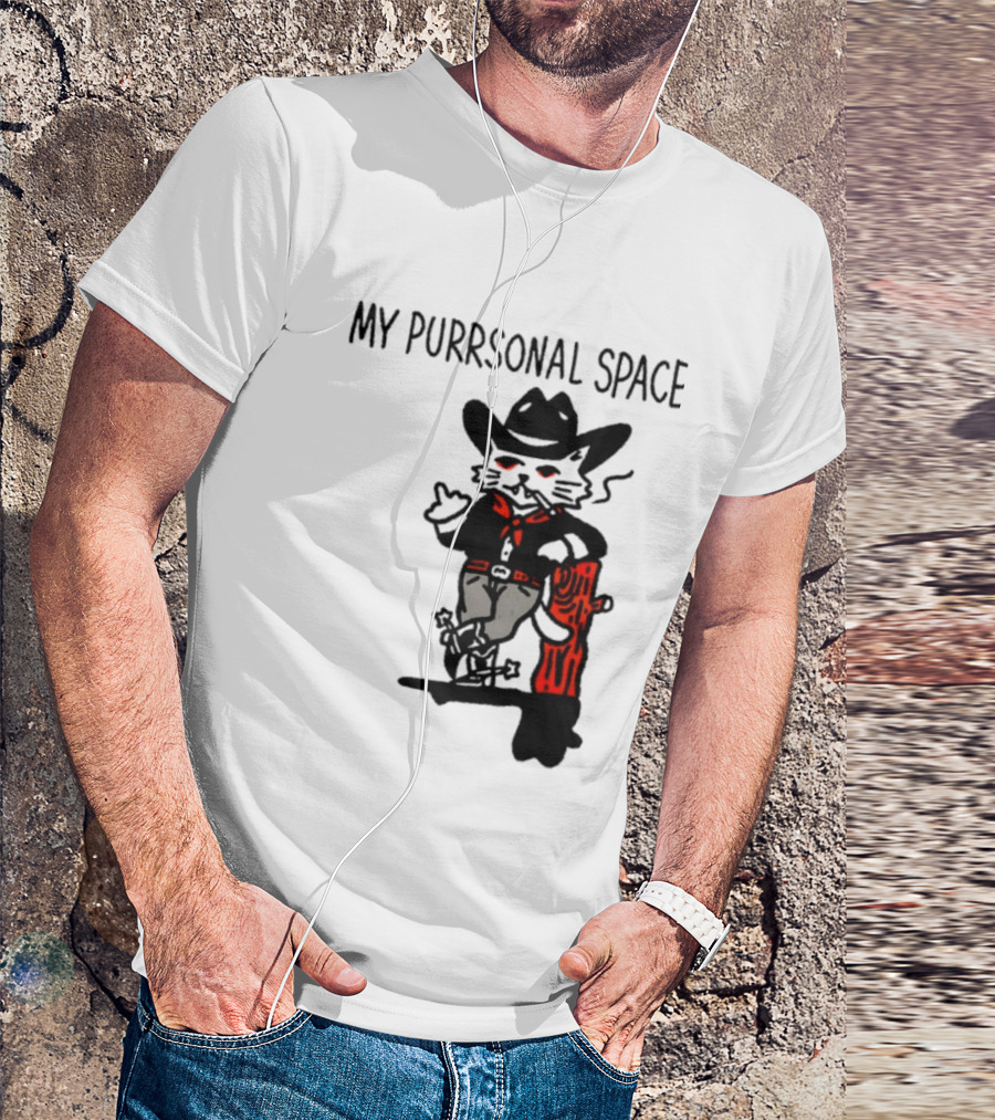 Cowboy Cat Smoking My Purrsonal Space Cartoon Western T-Shirt