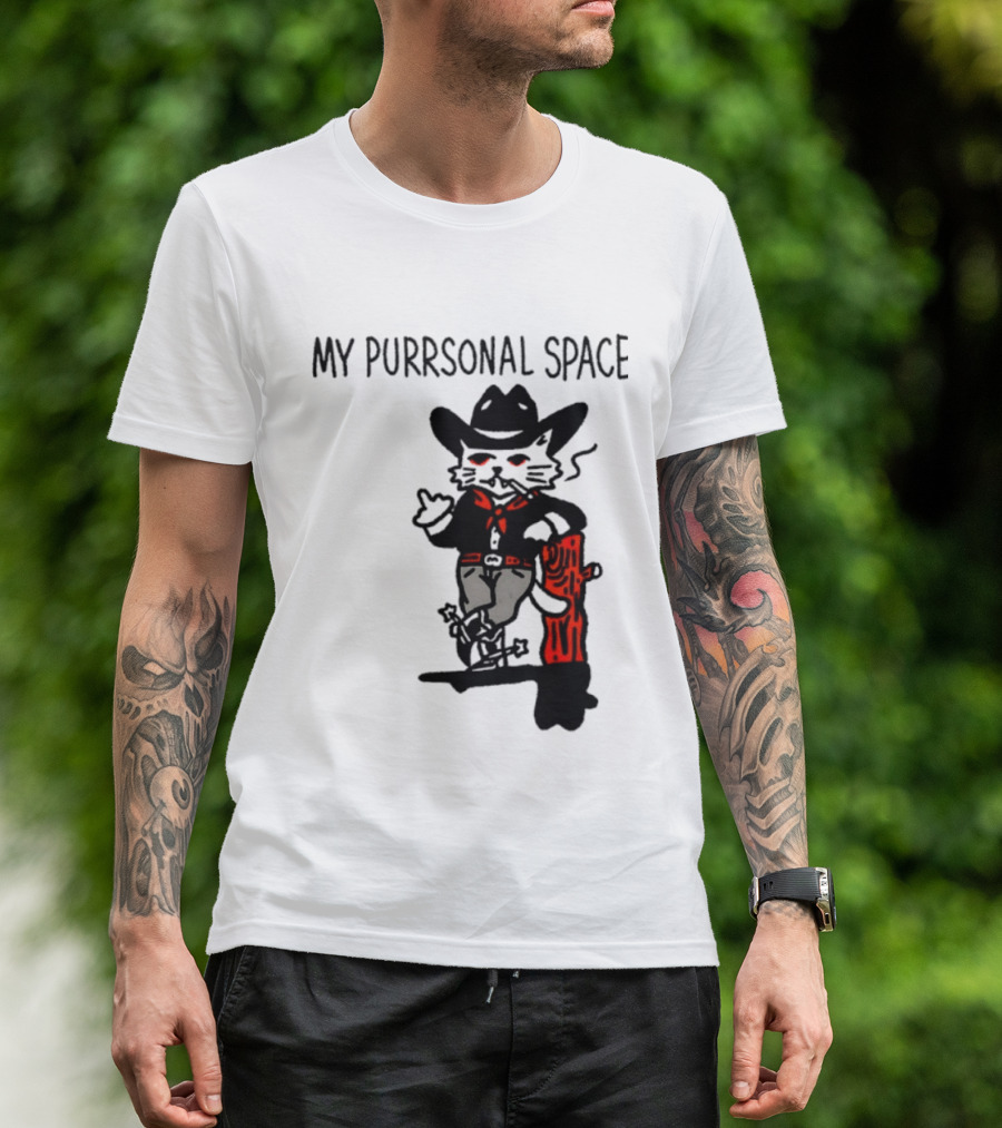 Cowboy Cat Smoking My Purrsonal Space Cartoon Western T-Shirt