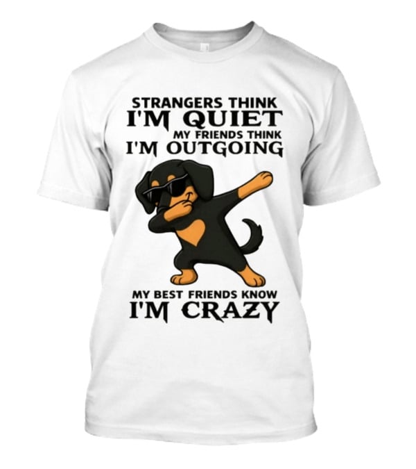 Strangers Think I'm Quiet Friends Think I'm Outgoing Best Friends Know I'm Crazy Dabbing Dachshund T-Shirt