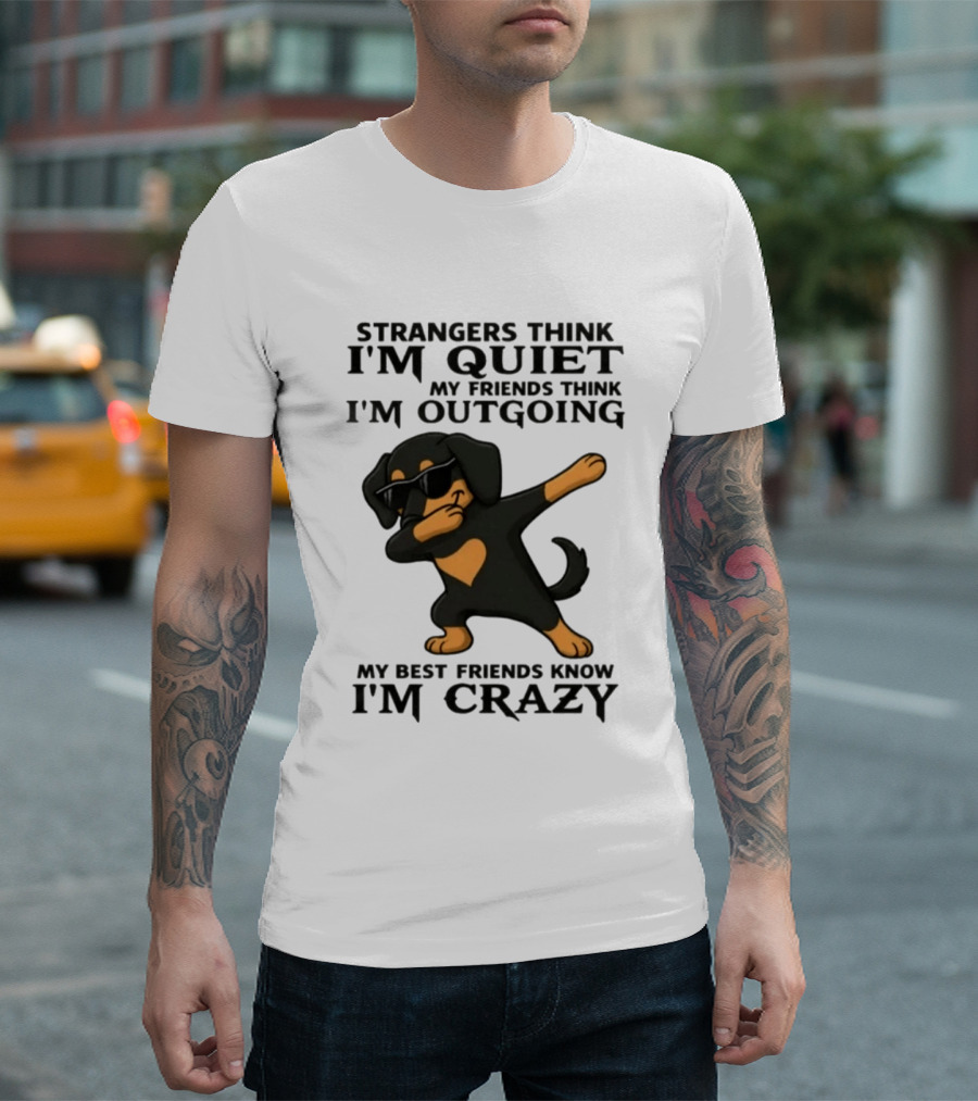 Strangers Think I'm Quiet Friends Think I'm Outgoing Best Friends Know I'm Crazy Dabbing Dachshund T-Shirt