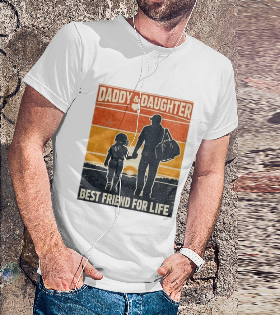 Daddy & Daughter Best Friend For Life Baseball Softball Silhouette Retro Sunset T-Shirt