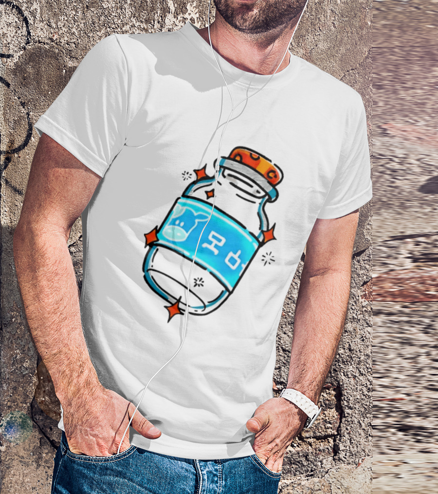 Fresh Milk Bottle With Blue Cow Label And Orange Cap T-Shirt