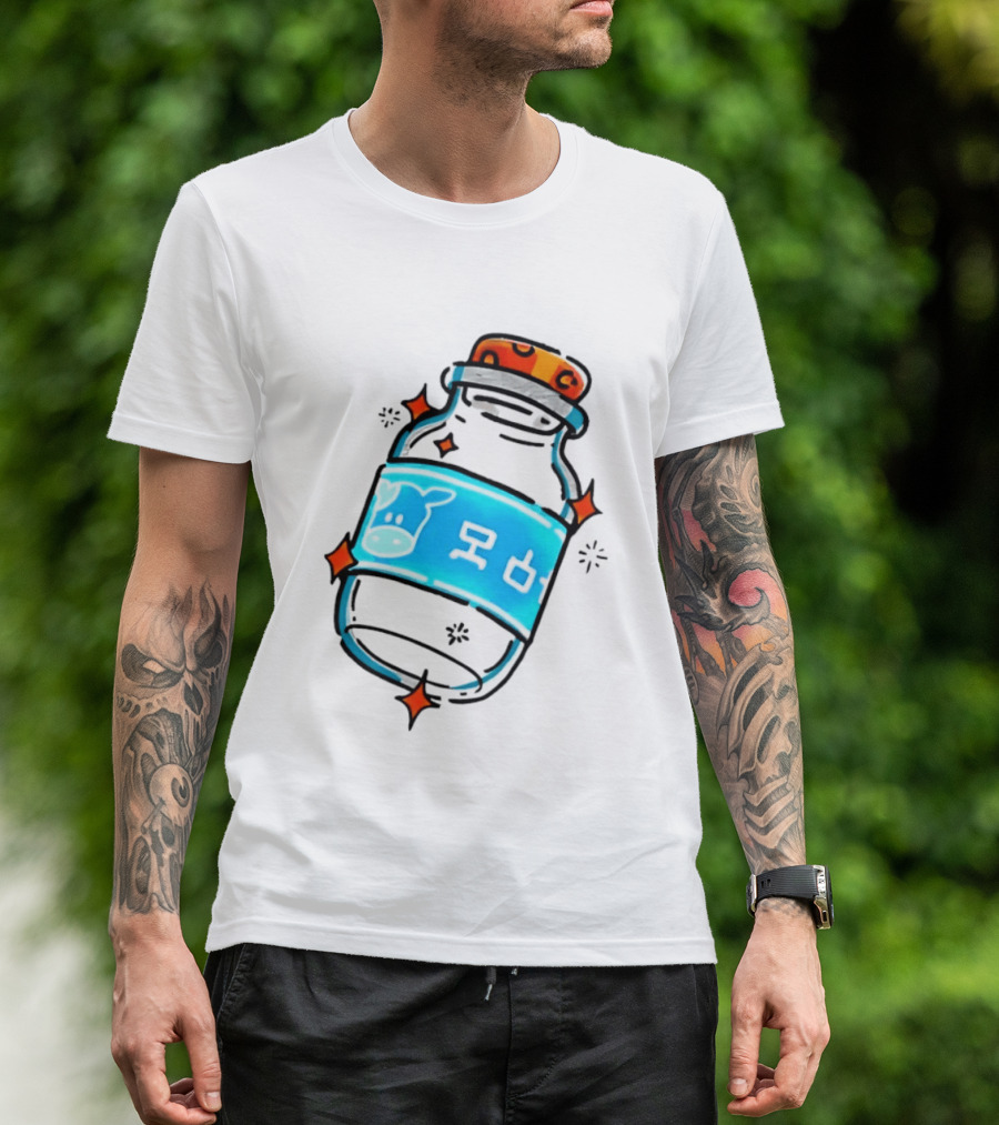 Fresh Milk Bottle With Blue Cow Label And Orange Cap T-Shirt