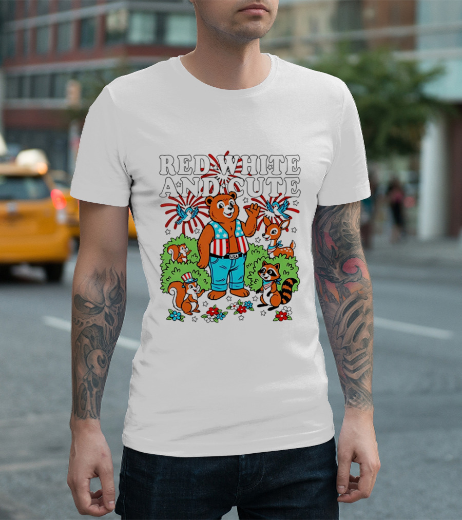 Red White And Cute Bear Raccoon Squirrel Peanuts T-Shirt