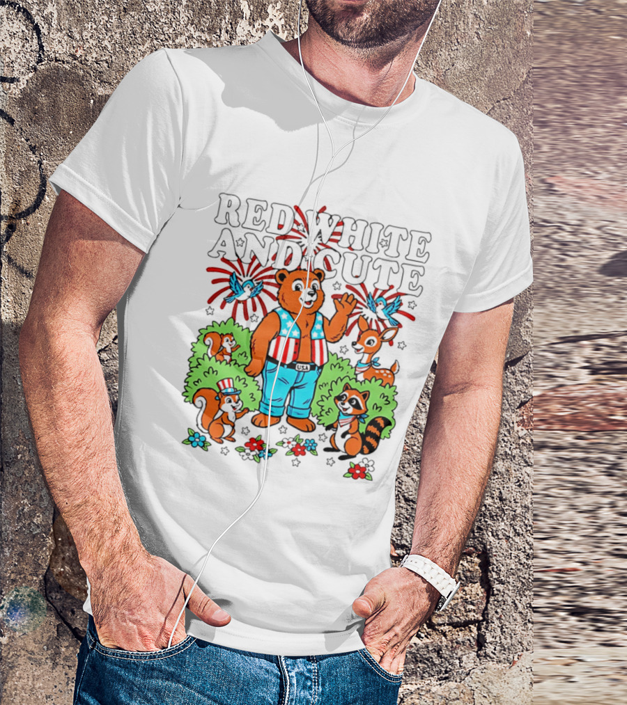 Red White And Cute Bear Raccoon Squirrel Peanuts T-Shirt