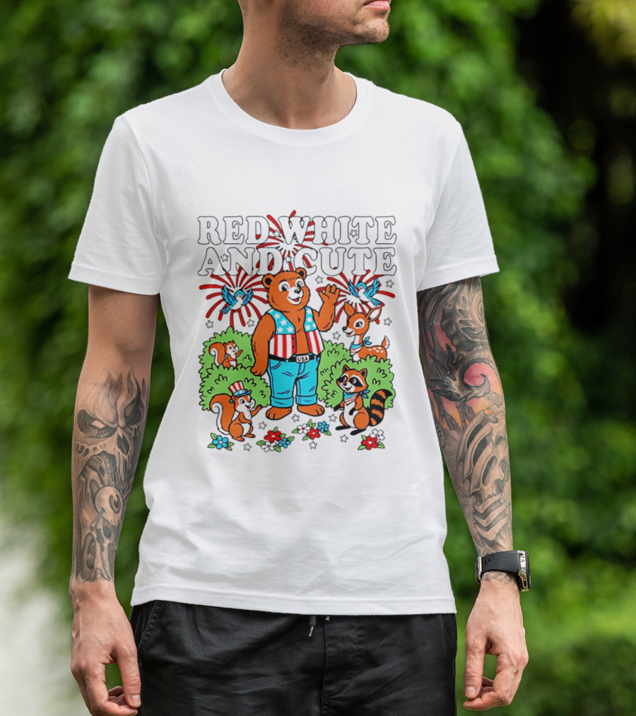 Red White And Cute Bear Raccoon Squirrel Peanuts T-Shirt