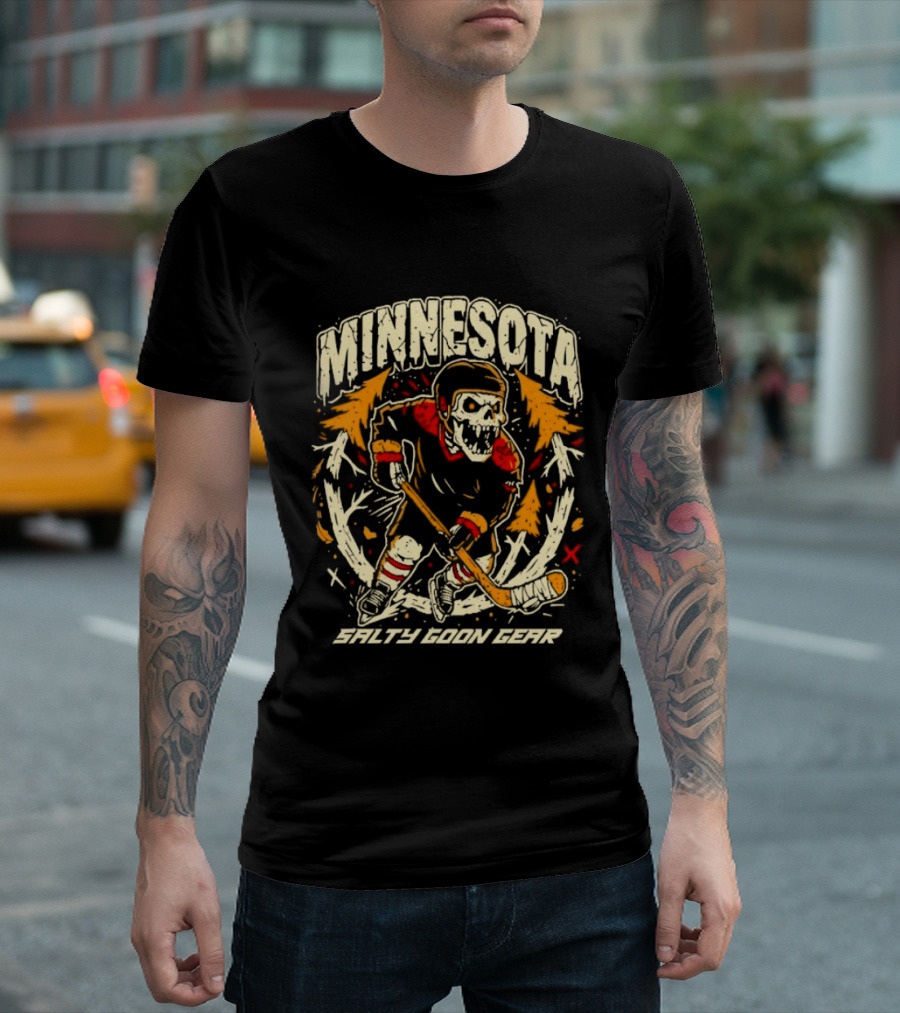 Minnesota Wild Salty Goon Hockey Skeleton T-Shirt