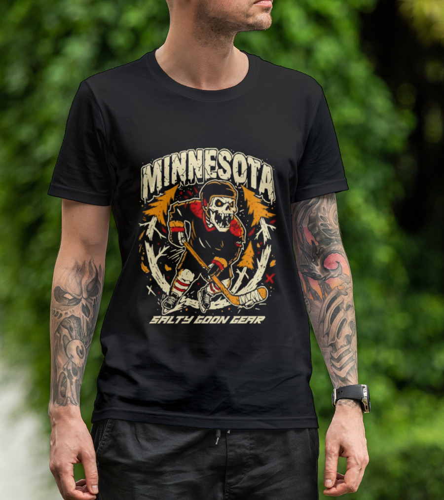 Minnesota Wild Salty Goon Hockey Skeleton T-Shirt