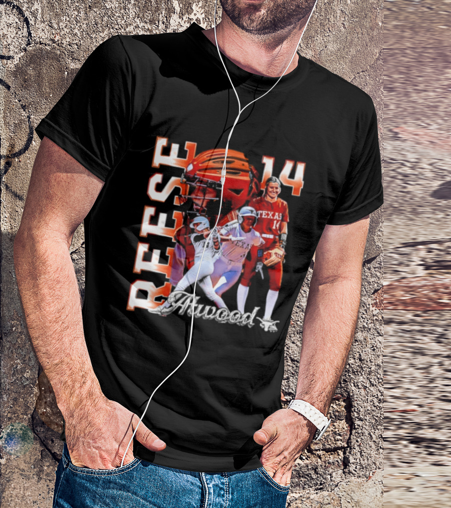 Reese Atwood 14 Texas Longhorns Softball Player White Uniform And Red Helmet T-Shirt