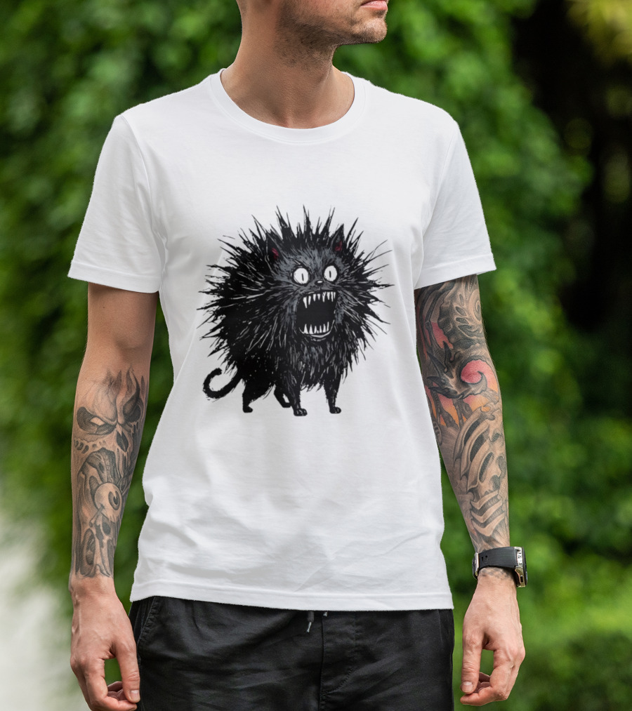 Angry Spiky Black Cat Meme Wild Expression T-Shirt